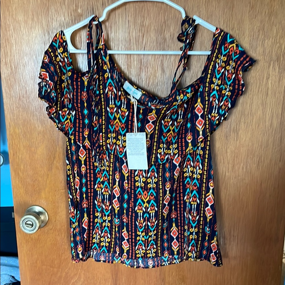 Grace & Lace Red and Orange Ruffled Blouse with Tie Front